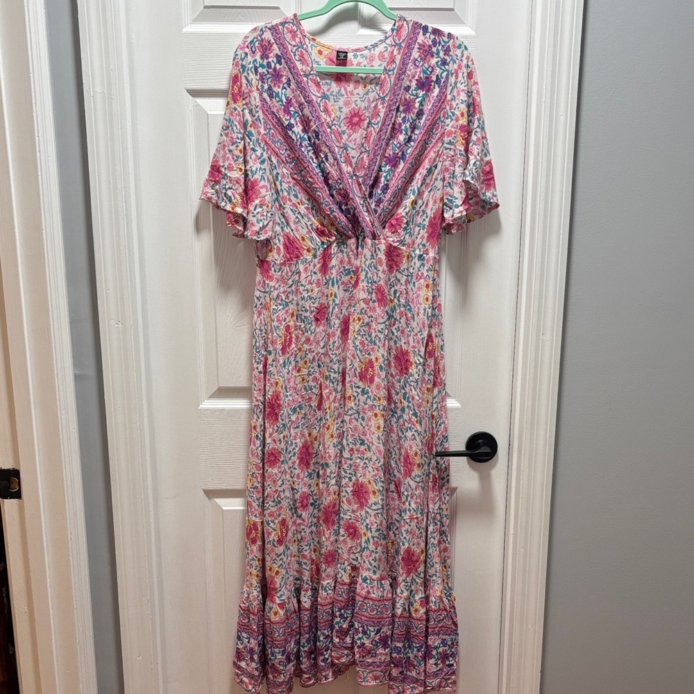 Chic Floral Maxi Dress in Pink and Purple 1XL